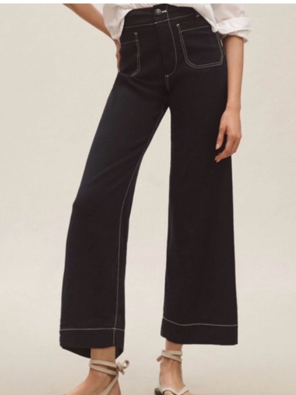 Maeve by Anthropologie The Colette Contrast Stitch Wide Leg Crop Pants  size 30 - Picture 10 of 10